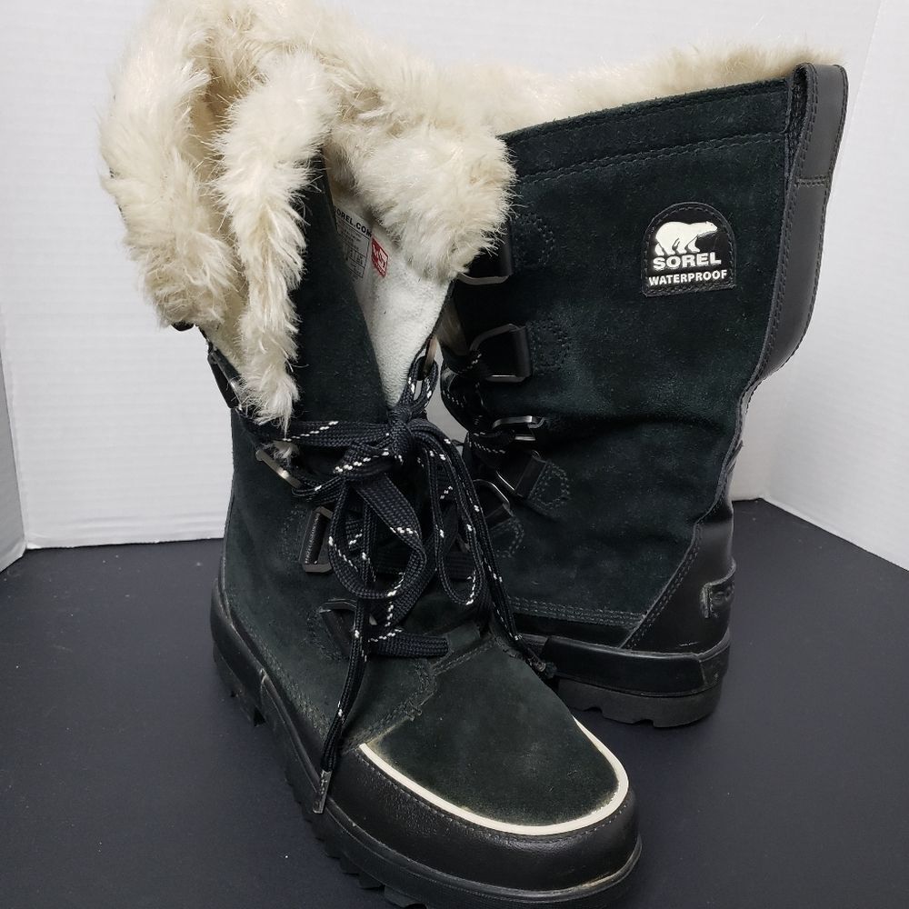 SOREL Tivoli IV Tall Waterproof Boot Suede Mid Calf Lace-Up Snow Boots Black - Picture 11 of 16